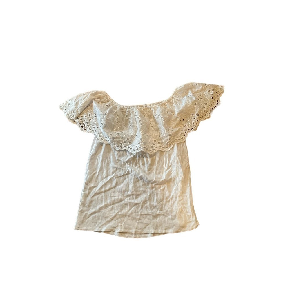Solitaire Cropped Top Women's Size M White Off-The-Shoulder Neck Pullover Cotton